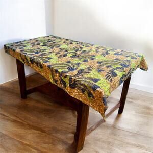 VTG Cotton 66" x 44" Cotton Peacock Guaranteed Wax Print Fabric Tan Blue Green